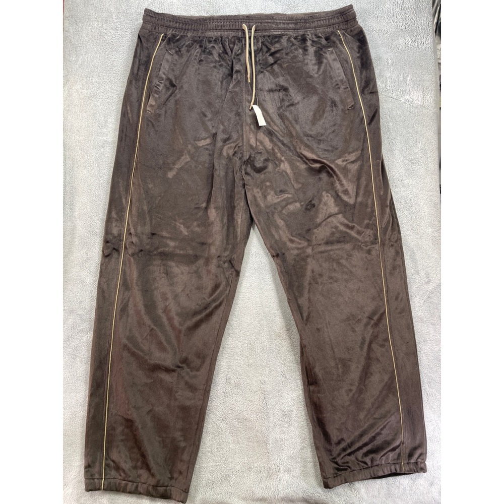 Knockout Pants Mens 5X Brown Velour Track Pants Athleisure Contrast Piping 3200